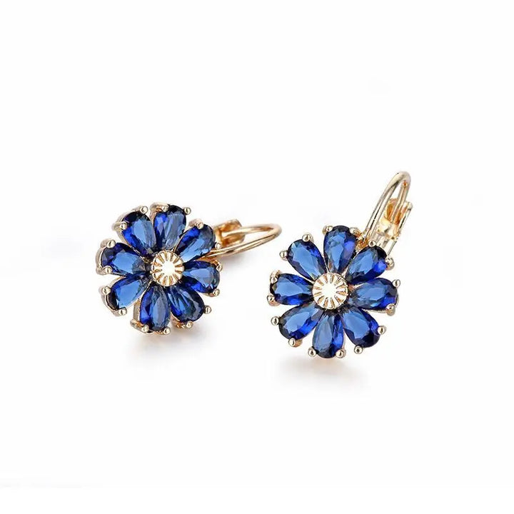 MxGxFam Blue Flowers Hoop Earrings For Elegant Women