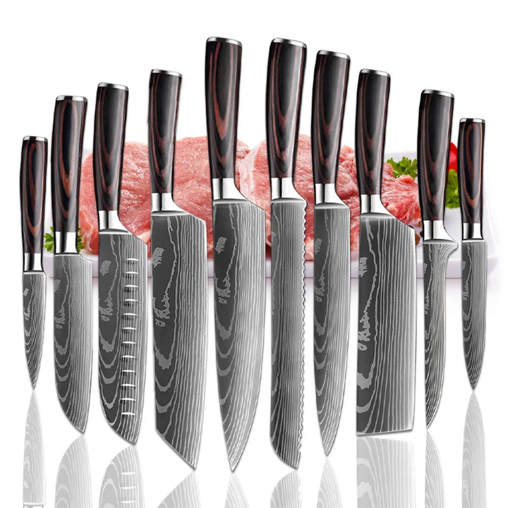 Japanese Knife Set Laser Damascus Pattern Sharp Kitchen Knives