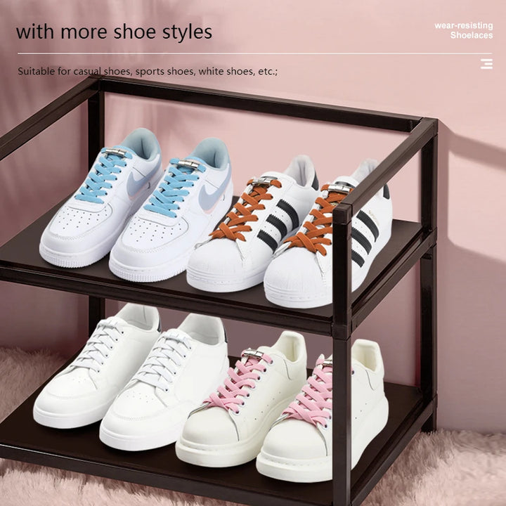 1Pair No Tie Shoe laces Press Lock Shoelaces without ties Elastic Laces Sneaker Kids Adult 8MM Widened Flat Shoelace for Shoes