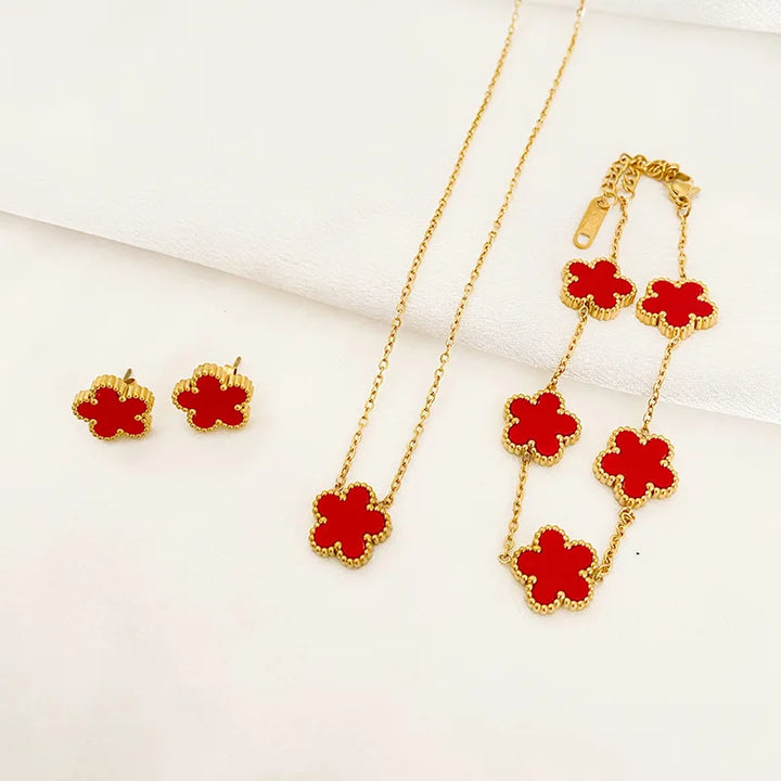 3Pcs Luxury Five Leaf Flower Pendant Necklace